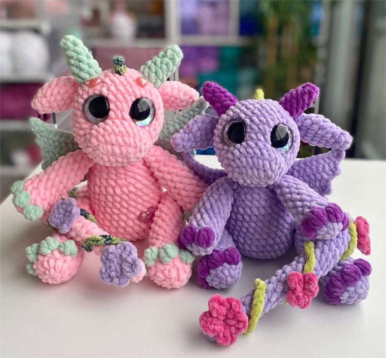 Two crocheted dragons, a real Wovely maker's project